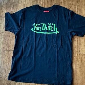 Von Dutch Black Tee with Neon Green Logo